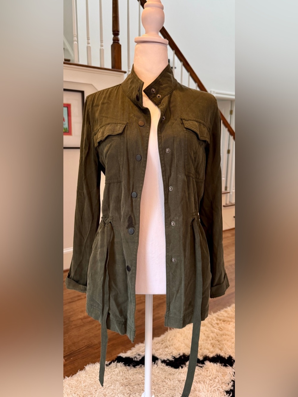 LOFT Olive Utility Jacket with Stand Collar-XS